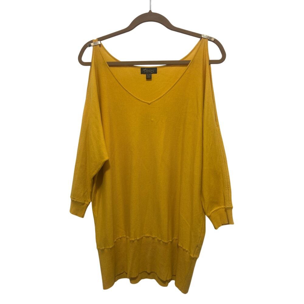 Thalia Sodi Nylon Blend Mustrad Yellow Recycled Cold Should Sweater XL NWOT
